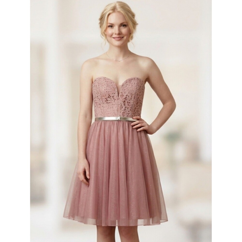 City Triangles Dusty Rose Lace & Glitter Tulle Dress - Juniors 7/Women's 2